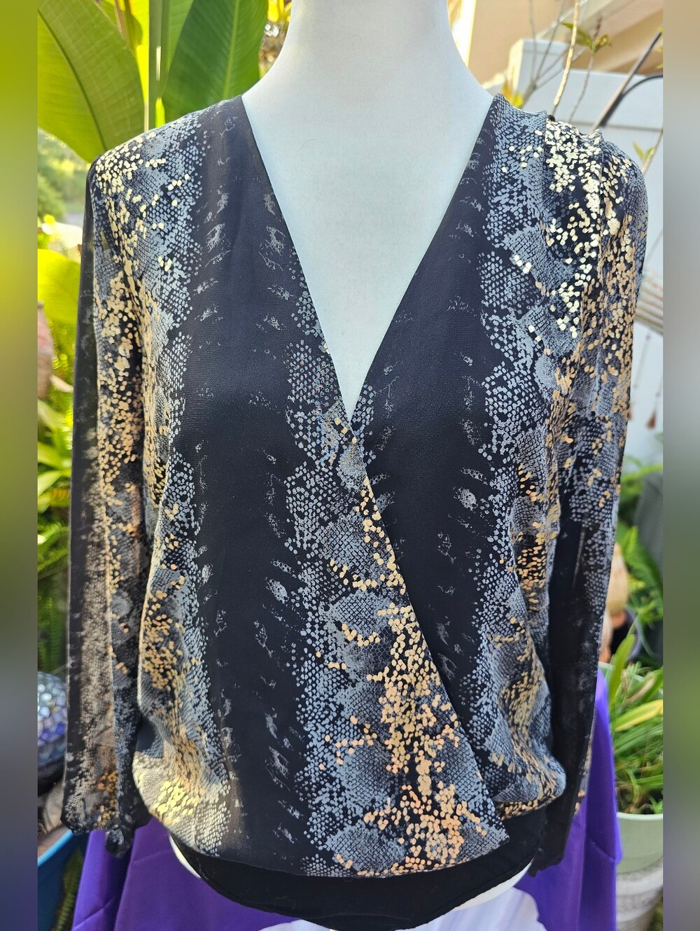 Buddy Love XS Metallic Snake Print Wrap Bodysuit Top ✨